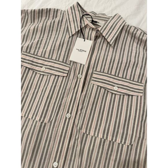 Isabel Marant Ajady Striped Button Down Shirt Women's 36 Organic Cotton Utility - Picture 9 of 16